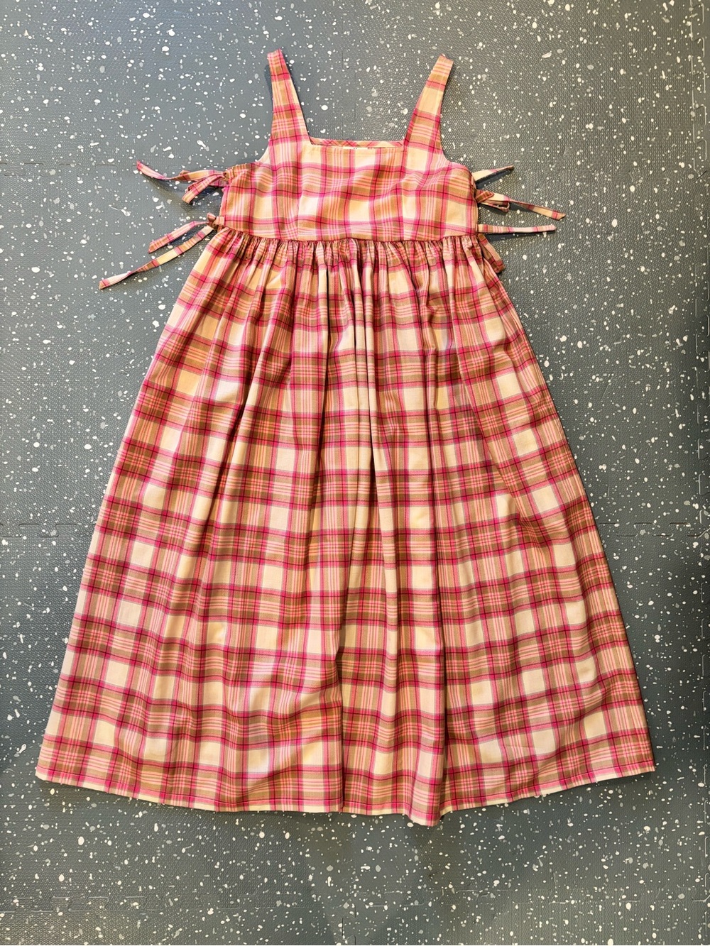 Pink Plaid Midi/Maxi Dress with Tie-Side Straps